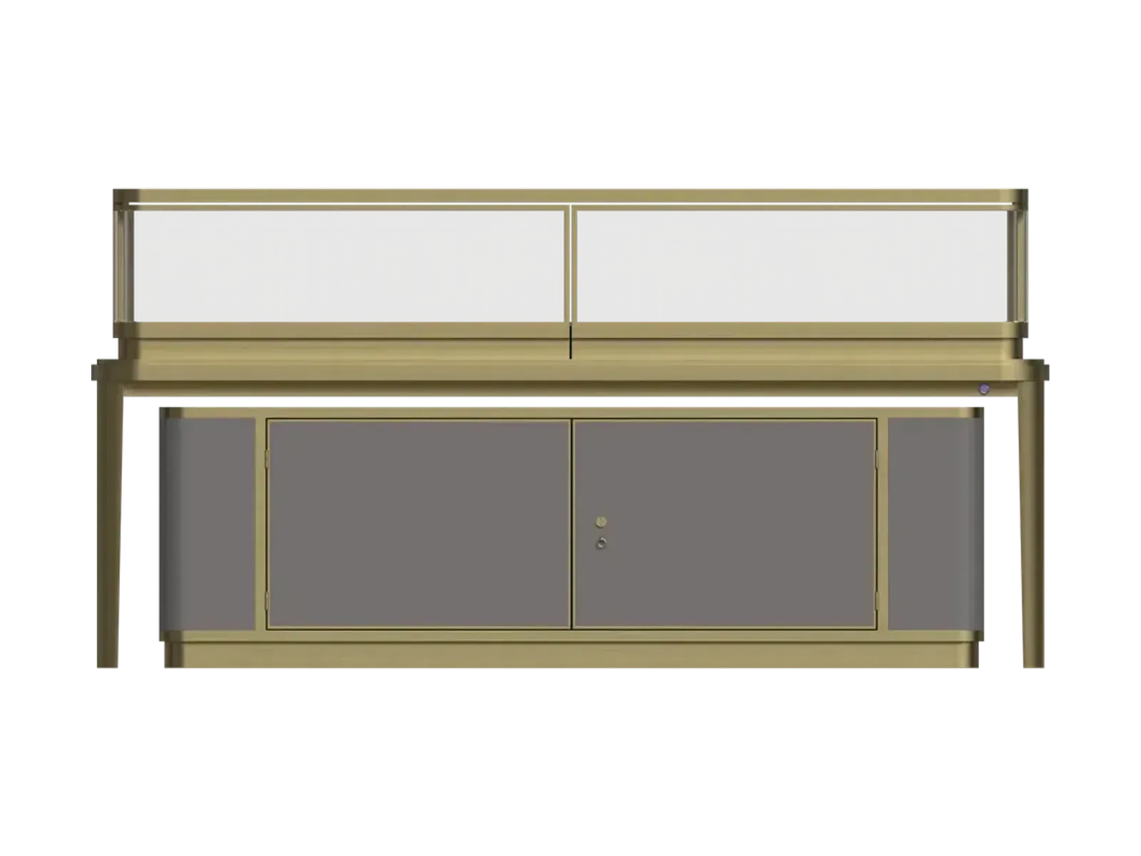 front view of low jewelry counter with base cabinet
