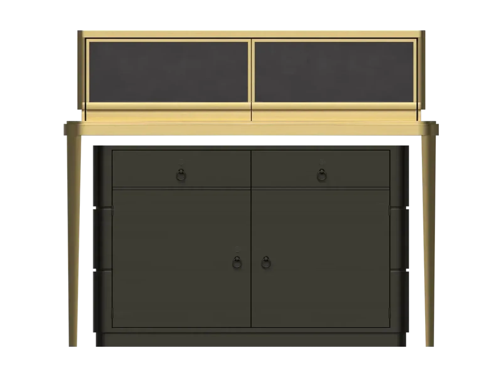 front view of black titanium two-tone low jewelry counter