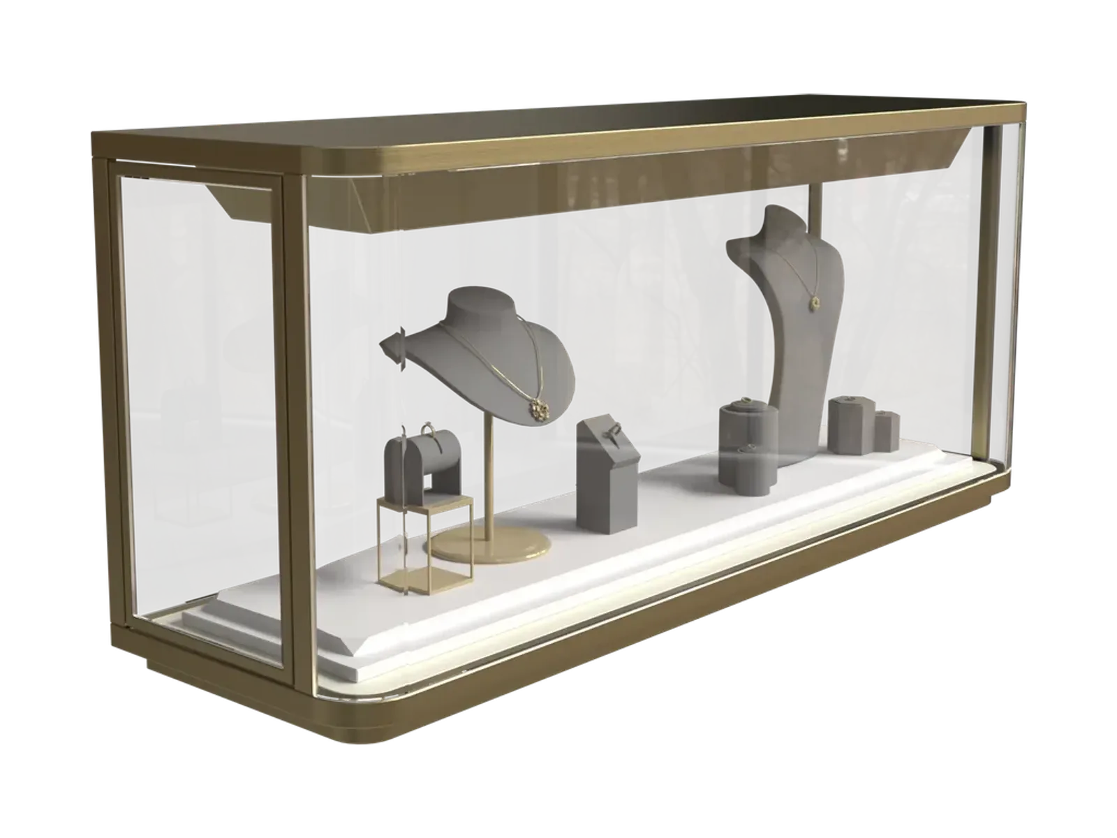 perspective view of jewelry window display cabinet