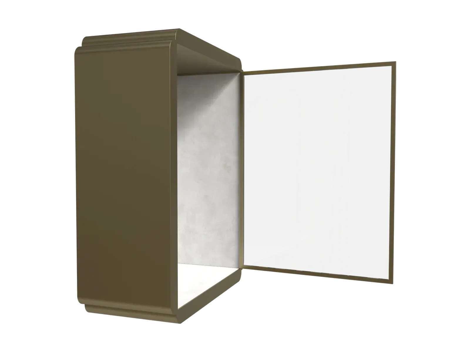 open door view of rounded stainless steel wall jewelry cabinet