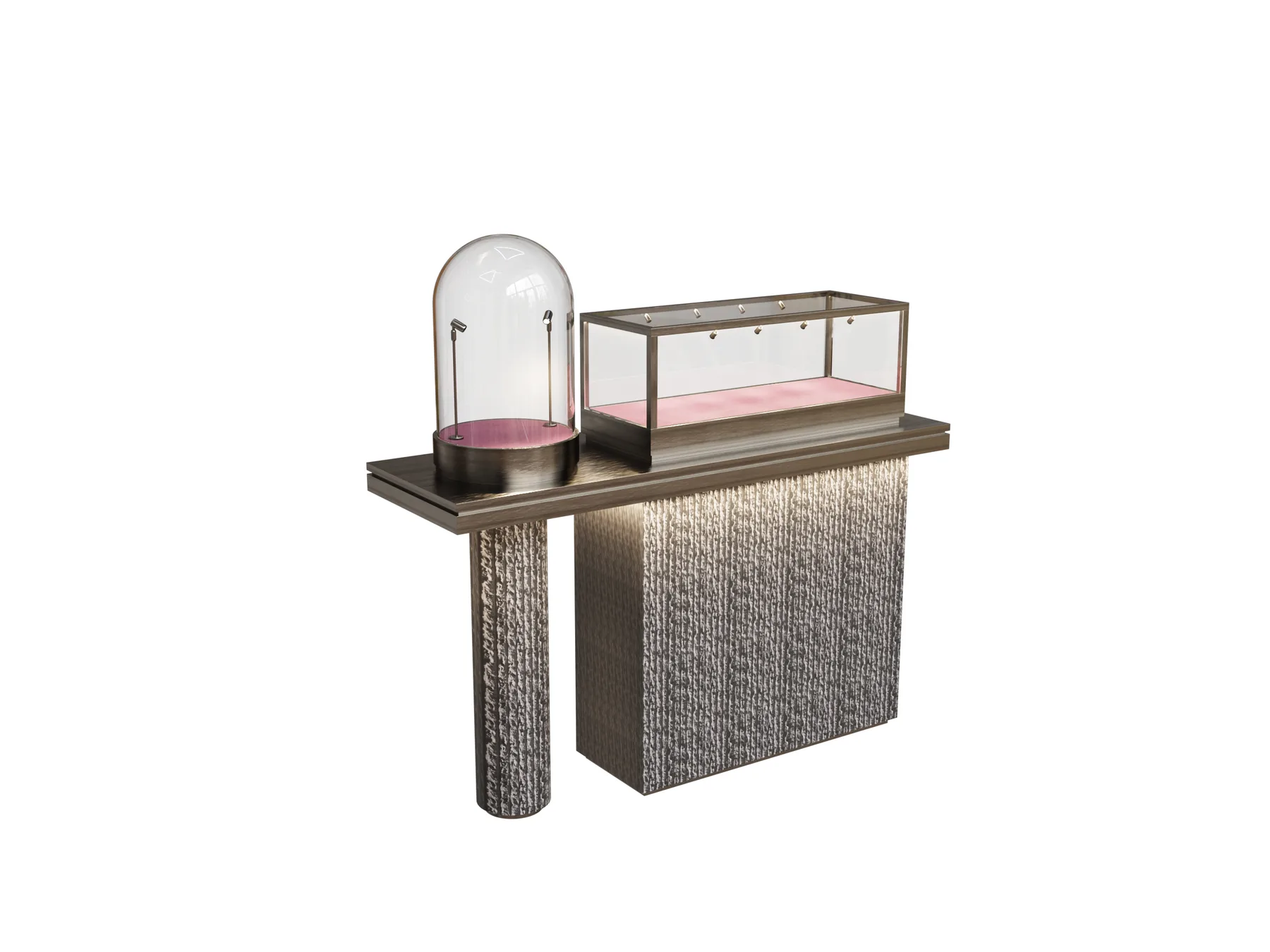 Round glass dome and square glass display counter concept